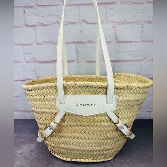 Givenchy Raffia Straw Beige White Women Bucket Summer Bag - Picture 1 of 12